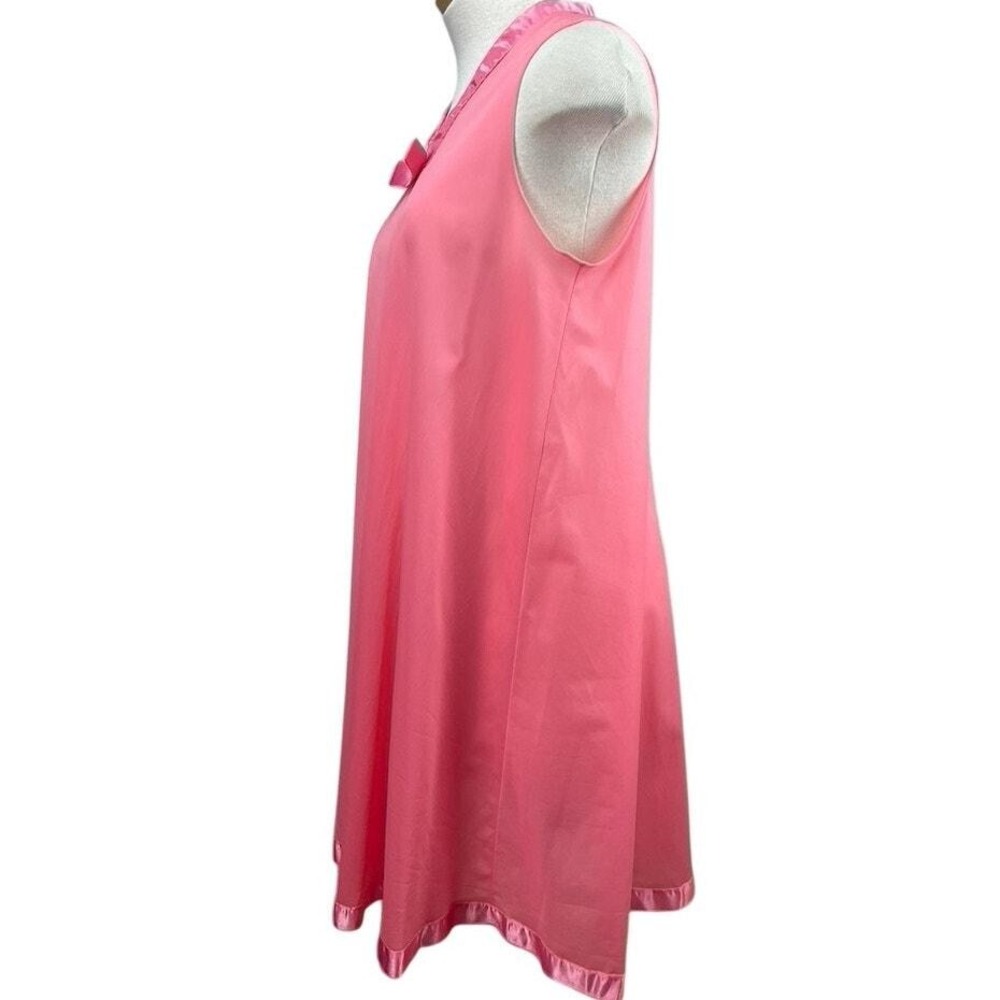 Vintage Pink Womens (M) Nightgown 70s Satin Trim Bow Nightie Coquette Lingerie - Picture 5 of 8